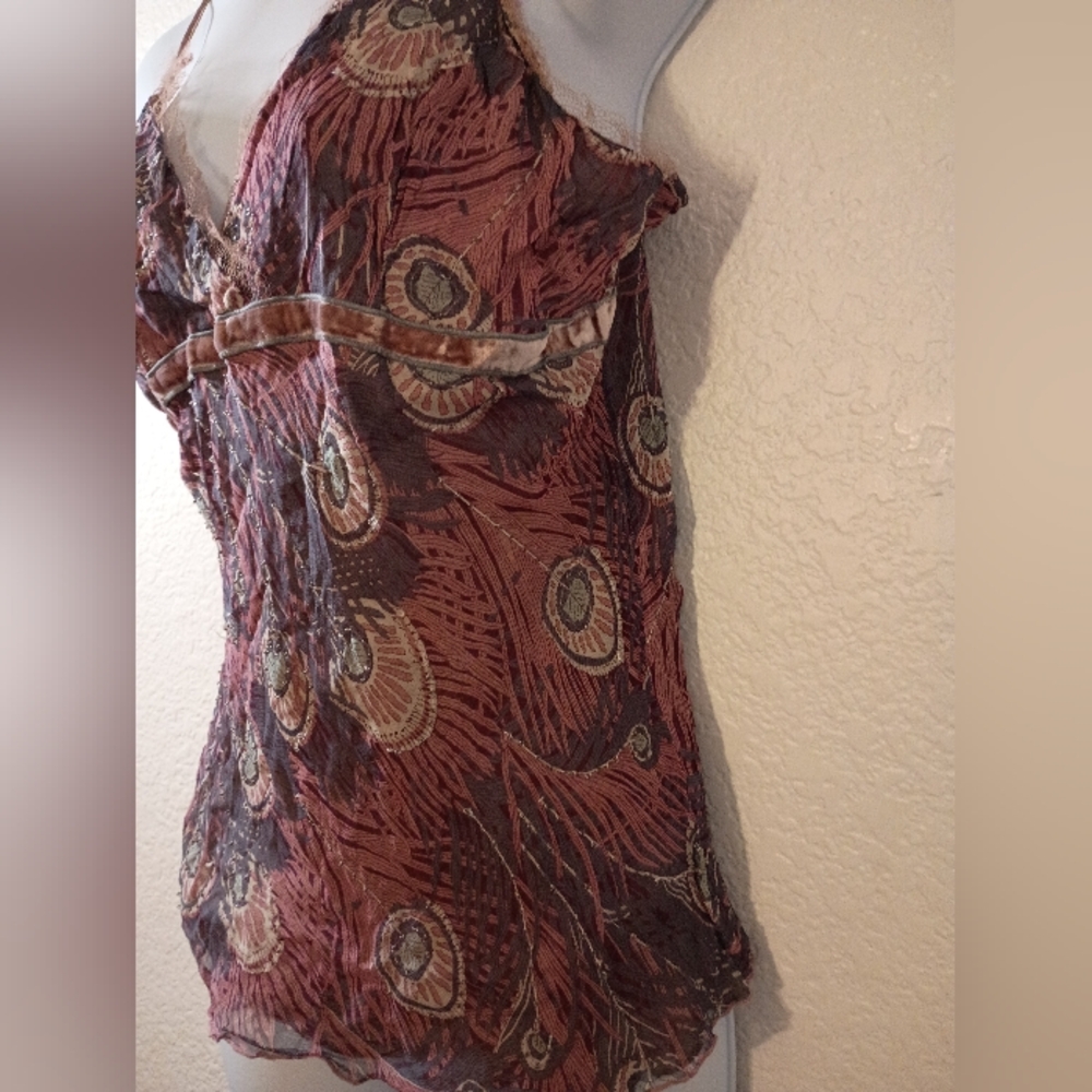 HALE BOB Tank Top Silky Patterned Pinks Purple Adjustable Spaghetti Straps Sz M - Picture 11 of 12